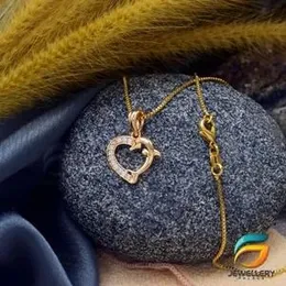 Gold Plated Guaranteed 18/24 inch 01mm Box Chain with Heart Dolphin Pendant Necklace for Ladies.