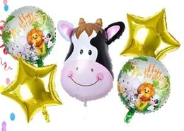 5 Pcs Foil Balloons Cow Jungle Animal Theme Birthday Party
