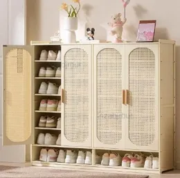 120cm Rattan Design 4 Door White Bamboo Shoe Cupboard