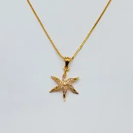 Gold Plated 1mm Box Chain With Stare Fish Pendant For Women.