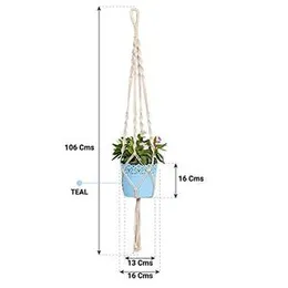 TrustBasket Metal Teal Lace Planter with Macrame Cotton Contemporary Plant Hanger| Rope Flower Pot Holder for Indoor Outdoor Hanging Planter Basket -