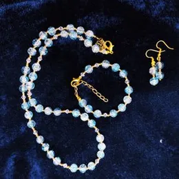 Sky blue crystal with gold jewellery set.