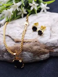 gold plated chain with pendent 24 inch 2.2 mm fox chain with black stone pendent neckless for women's