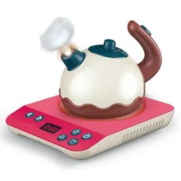Mini Appliance Smoke Kettle Set with Tea Cups & Desserts - Pretend Play Kitchen Set Toys for Kids