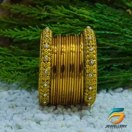Gold Plated Traditional Antique Look Oxidized Bohemian Design Stylish Fancy Bangle with White Stone for Girl & Women-20cm