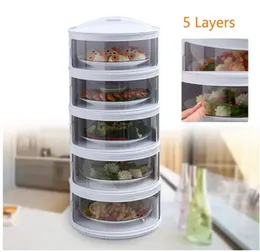 Food Storage Box, Dining Table Food Container with Lid Transparent Stackable Food Insulation Cover Round Food Box for Home Kitchen-Five
