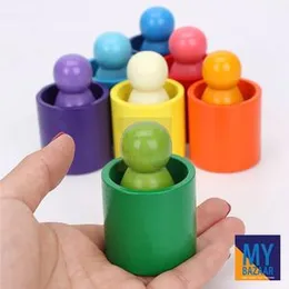 Rainbow Color Wooden 7 Cup Medium Dolls Play House Children Baby Early Education and Intellectual Wooden Toys Rainbow Color Wooden 7 Cup Small and Med