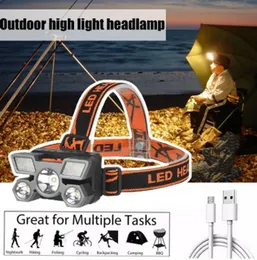 Multifunctional Waterproof 5 LED Headlamp – USB Rechargeable Powerful Head Torch with 14500/400mAh Battery, Fast Shipping