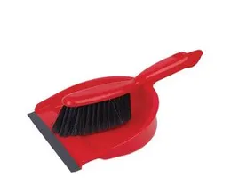 Dustpan with rubber lip and hand brush made of plastic