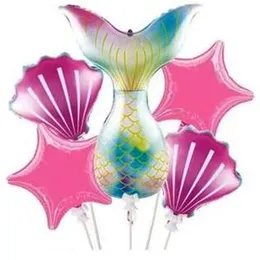 5 Pcs Foil Balloons Mermaid Tail Fish Birthday Party Decorations