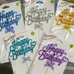 Party Cake Decoration Shine Emboss Cake Topper Plastic Happy Birthday Toppers
