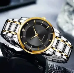 Stainless Steel Luxury Men Watch Quartz Analog Business Chain Casual Wrist Dial Watches For Boys and Gents Black White Silver Gold