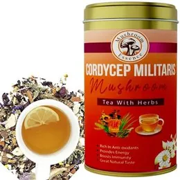 Mushroom Essence Cordycep Militaris Mushroom Tea for Good Sleep & Stress Relife| High Antioxidents| Immune System Support|Caffeine Free Tea|40gm (FROM