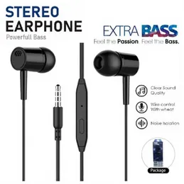 D21 Wired Headset – 3.5mm Stereo Earphones with Mic, Extra Bass & In-Line Control – Universal Handsfree Headphones (Random Colors)