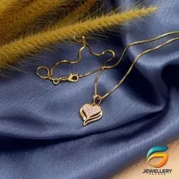 Gold Plated Guaranteed 18/24 inch 01mm Box Chain with Heart Pendant With Two Line Necklace for Ladies.