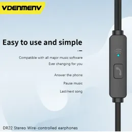 VDENMENV DR22 Stereo Wire-Controlled Earphones with Mic – Black