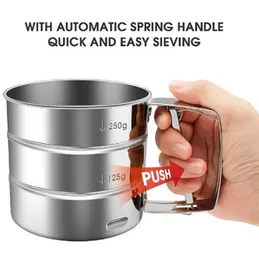 Stainless Steel Handheld Flour Sifter – Large Capacity Baking Sieve Cup with Hand Press for Cake, Icing Sugar, and Flour