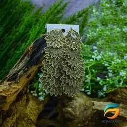 Gold Plated Earrings Dull Gold 6 Step Peacock Metal Dangle Earrings  for Women.