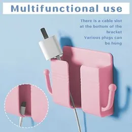 Phone Holder with Hook Wall Mount Sticky on Wall Stand Mount Mobile Phone Charger Socket Pocket, Storage Box Cell Phone Remote Control Holder, Damage