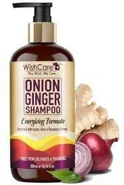 WishCare® Onion Ginger Shampoo - Onion Shampoo For Hair Fall Control - Energizing Formula - Free from Mineral Oils, Sulphates & Parabens - For All Hai