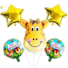 5 Pcs Foil Balloons Giraffe Jungle Animal Theme Birthday Decorations