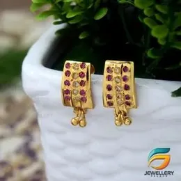 Gold Plated Earring New Design Beautiful Shield Earrings With Stone for women and Girls Screw Back.