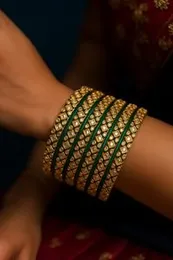 Elegant Green and Gold Traditional Bangles Set for Women – Brass, Party & Bridal Wear