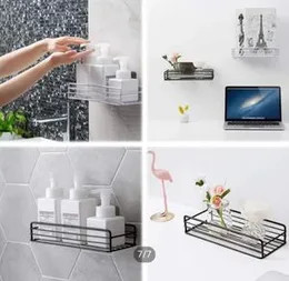 Bathroom Punch Less Adhesive Corner Frame Shampoo Storage Rack Multipurpose Kitchen Wall Shelf Metal Caddies with Magic Sticker Bathroom Organizer Acc