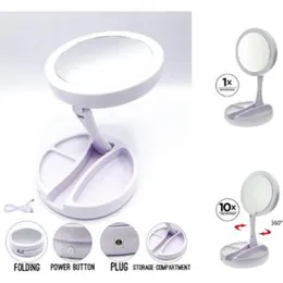 Foldable Lighted Makeup Mirror White USB and Battey Power 10 x Magniication