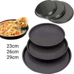 Carbon Steel Non Stick Pizza Pan Tray for Baking in Microwave Oven Set of 3 Black (23/26/39 cm).