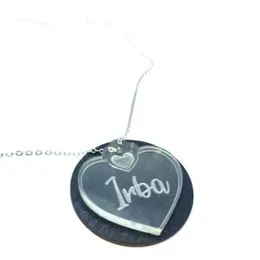 customized wooden Heart acrylic pendent with chain  With Your Own Text, Personalized Wooden Love Gift.