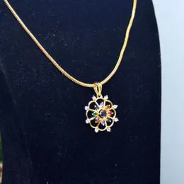 Gold Plated 2.2mm Fox Chain With Diamond And Ruby Pendant With Colour Stone For Women.