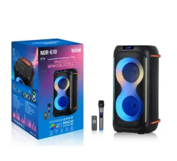 NDR-610 Portable Bluetooth Karaoke Speaker with Dual 6.5″ Woofers, Wireless Mic & LED Party Lights