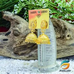 Gold Plated Jimikki Earrings Delicate Traditional Jhumka Earrings Metal Dangle With Gold Drop for Women.