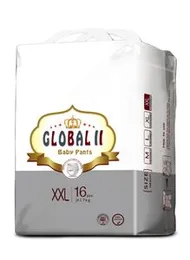 Global II Baby Pants Size XXL (>17 kg) | 16 Pcs Pack | Premium Pull-Up Diapers for Maximum Comfort