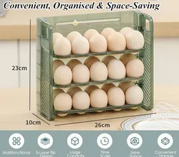 Refrigerator Organizer Egg Storage Box with Handle Transparent 3 Layers 30 Slots Egg Tray Food Container for Daily Use