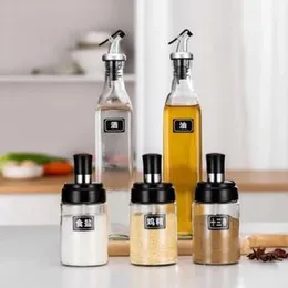 5pc set Glass oil bottle and seasoning bottle with lid kitchen gadgets.