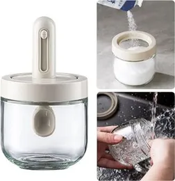 Glass Seasoning Jar with Integrated Spoon Lid – Retractable Transparent Spice Container for Salt, Sugar, Herbs & Everyday Kitchen Storage