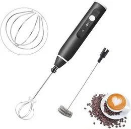 Electric Milk Frother Handheld – Portable Rechargeable Foam Maker with 3-Speed Control, Mini Drink Mixer & 2 Stainless Steel Whisks for Coffee, Tea &