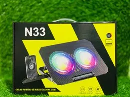 N33 Laptop Cooling Pad Stand Adjustable Bottom Corner With Phone Holder & Laptop