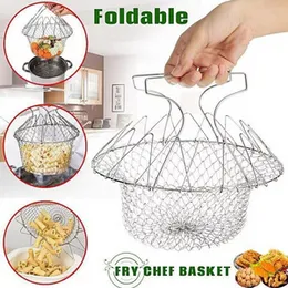Chef Basket 12 in 1 Solid Steel Kitchen Tool for Cook, Deep Fry, Boiling, Silver Stainless Steel