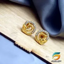 Gold Plated Stylish Beautiful Small Earring With White Stone for Women and Girls Screw Back.