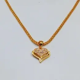 Gold Plated 2MM Bismarck Chain With Heart in Small White Stone Heart Pendant For Women.