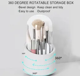 360 Rotating Makeup Brush Holder Bucket with Dust Cover Cosmetic Organizer