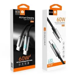 WUW X214 Type-C toType-C PD 60W Super Fast Charging Data Cable with LED Display