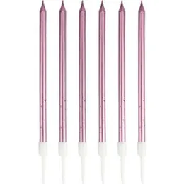Pink Long Pencil Cake Candles 6 Pcs Birthday & Celebration, Long Pencil Style, Perfect for Cake Toppers