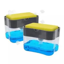 2-in-1 plastic kitchen cleaning brush wash sponge holder Sponge Caddy Soap Pump Dispenser kitchen sink soap liquid dispenser box