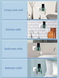 4pcs Phone Holder with Hook Wall Mount Sticky on Wall Stand Mount Mobile Phone Charger Socket Pocket, Storage Box Cell Phone Remote Control Holder, Da