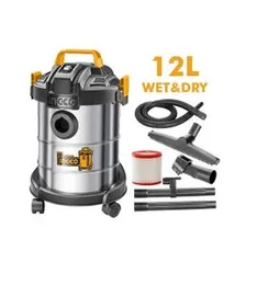 INGCO VC14122 12L Wet & Dry Vacuum Cleaner – 800W Metal Tank with HEPA Filter