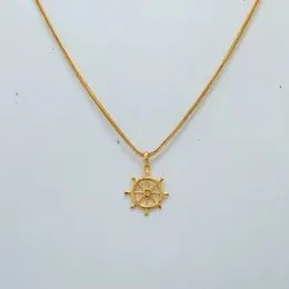 Gold  Plated 2mm  Fox Chain With Plan Dharma Sakkara Pendant For Women.